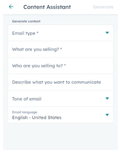 hubspot ai content assistant for sales emails