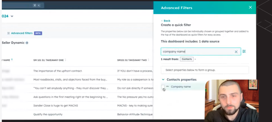 advanced quick filters in hubspot